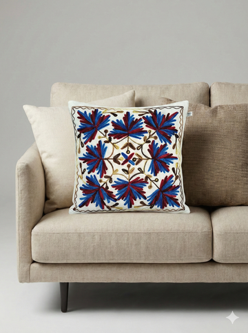 Premium Aari Embroidered Pillow Cover – Hidden Zipper, 16x16