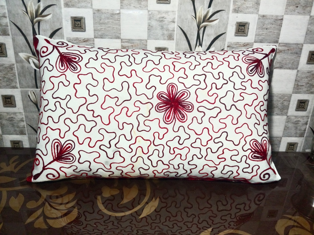 Vibrant Multi-Color Hand Embroidered Throw Pillow 17x27 inch