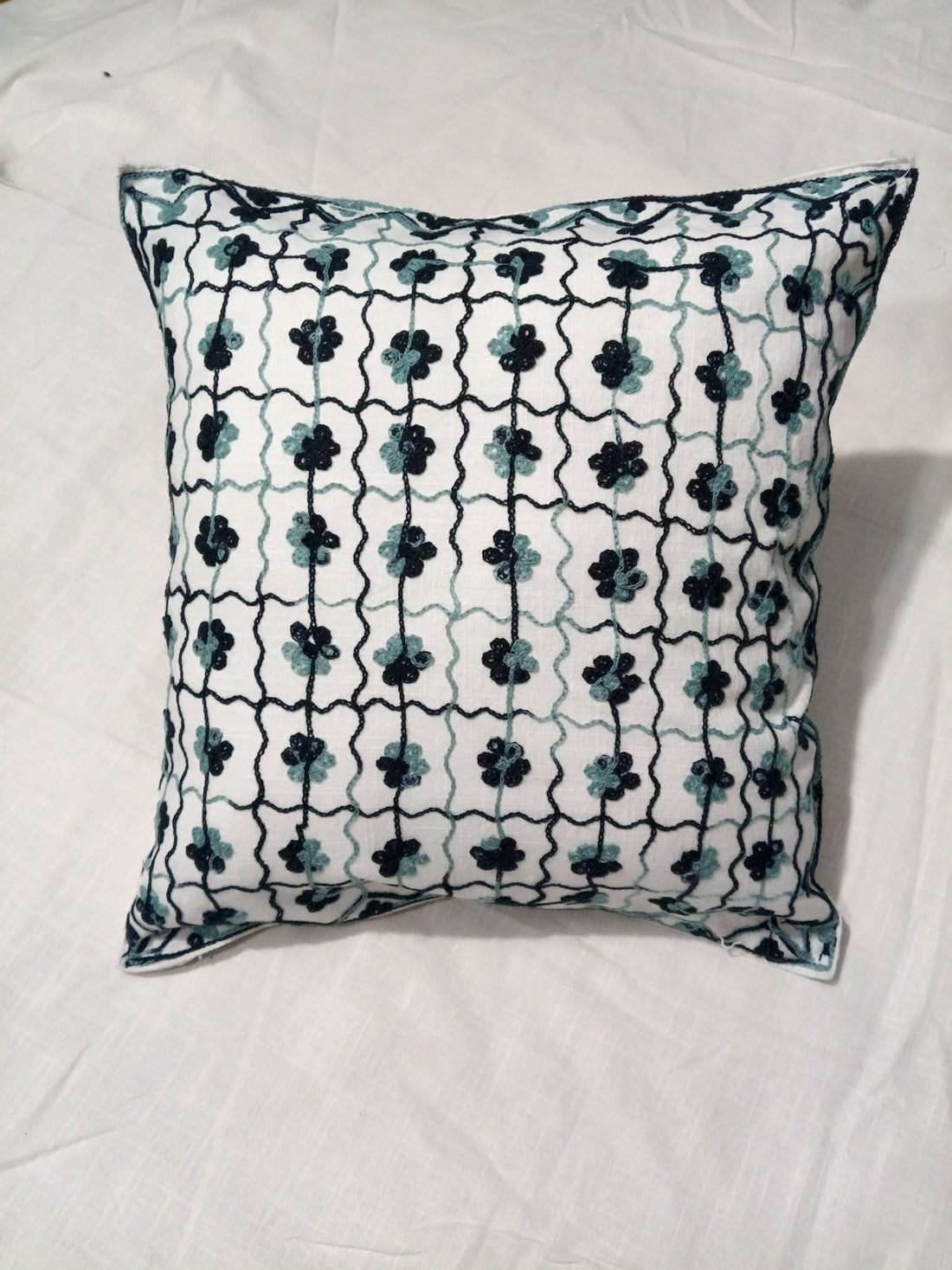 Heirloom Quality Handstitched Flower Design Pillow Case | Unique Decorative Accent