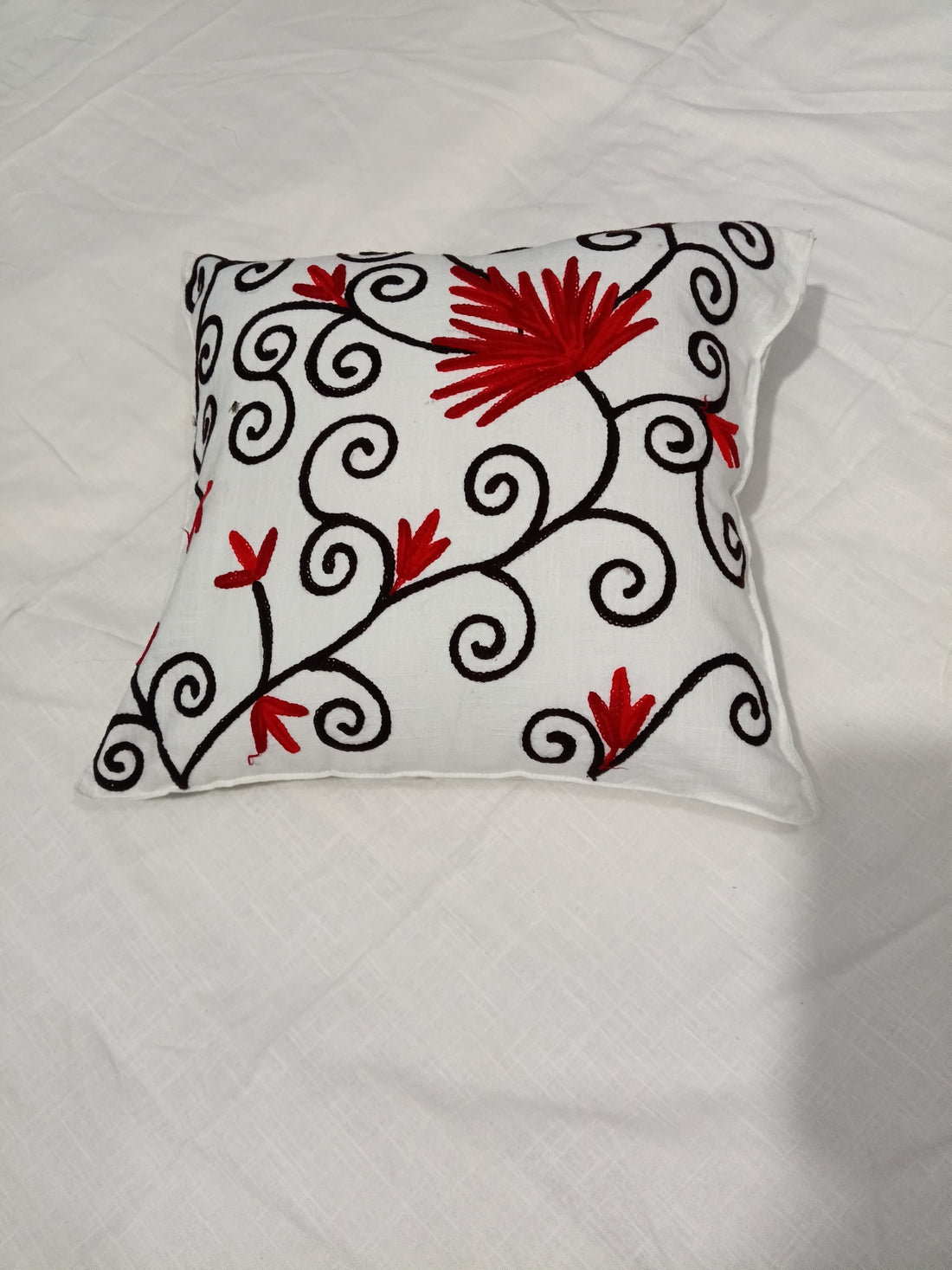 Luxurious Hand-Embroidered Bloom Cushion Cover - 16" x 16" Artisanal Home Decor