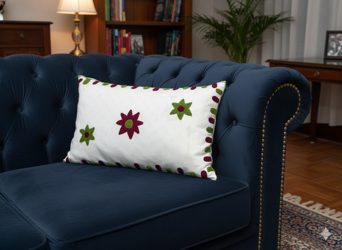 Beautiful Aari embroidery work Floral design Pillow cover