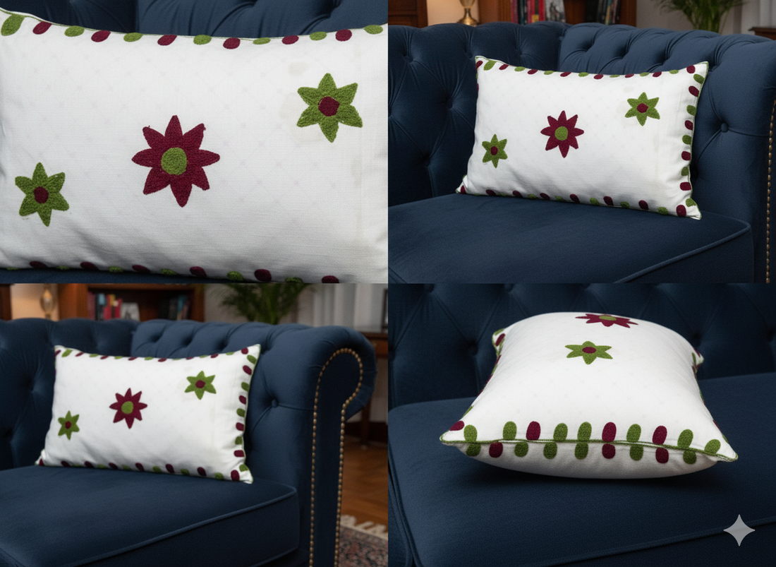 Beautiful Aari embroidery work Floral design Pillow cover